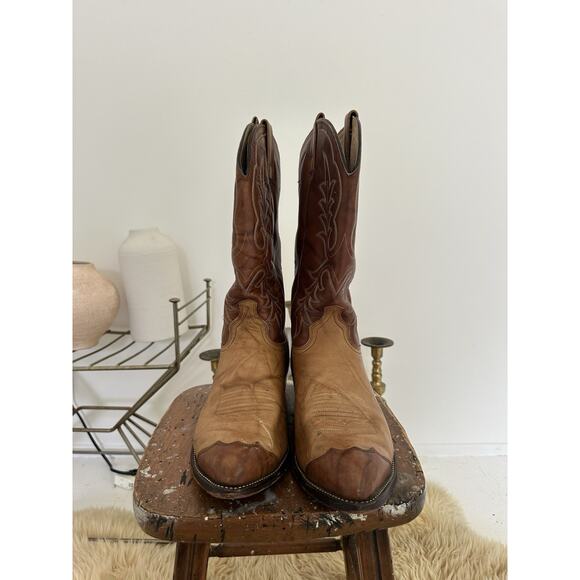Vintage J Chisholm Two Toned Leather Cowboy Boots Size 11 main image 4